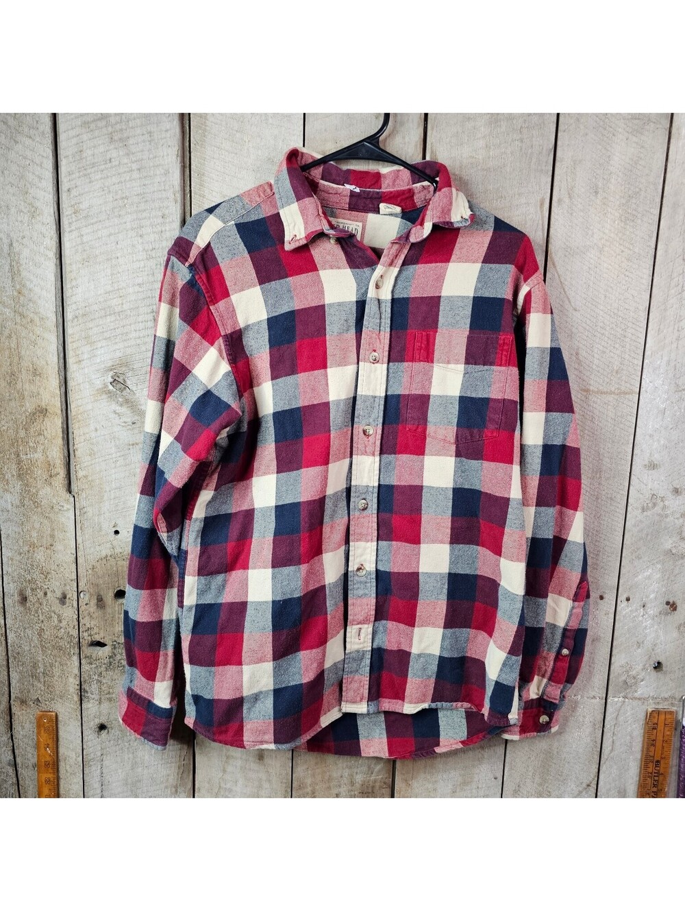 Red Head Brand Co. Men's Medium M Flannel Shirt Red Blue Plaid Button Down